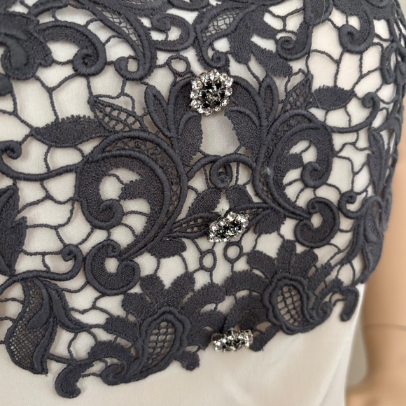 DOLCE & GABBANA Silk Black Lace Appliqué Crystal Embellished Cap Sleeve Blouse - Picture 5 of 17